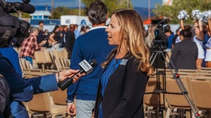 Photo of General Manager Shannon Keel Speaking with Media at GSR Arena Groundbreaking Ceremony on Tuesday, September 30, 2025.