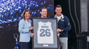 Photo of Nevada Athletics Jersey Presentation to Alex Meruelo at GSR Arena Groundbreaking Ceremony on Tuesday, September 30, 2025.