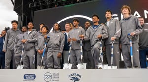 Photo of Nevada Men's Basketball Team at GSR Arena Groundbreaking Ceremony on Tuesday, September 30, 2025.