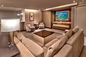 Photo of living area from window in the Diplomat Suite at Grand Sierra Resort in Reno, Nevada.
