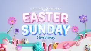 Themed promotion with text Easter Sunday Giveaway with background images of flowers, easter eggs and bunny ears.