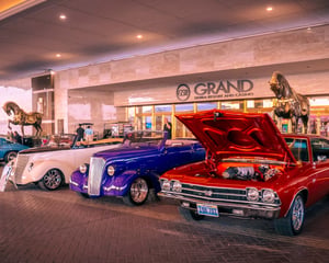 Photo of cars in the Porte Cochere at Grand Sierra Resort in Reno, Nevada during Street Heat 2026.